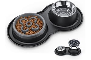 BurgeonNest Slow Feeder Hundenäpfe, 765 ml, Edelstahl, 4-in-1-Futter- und Wassernapf mit auslaufsicherer Silikonmatte, Blähstop, langsames Fressen, Puzzle-Napf für mittelgroße Hunde