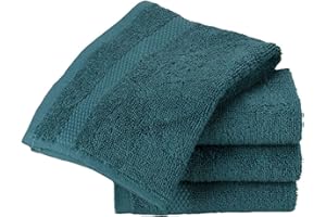 Sue Rossi Face Cloth Set of 4, Egyptian Combed Cotton, 30cm x 30cm Wash Cloth Flannel, Very Soft & Absorbent, Quick Dry 600gsm Bathroom Towels. (Jade)