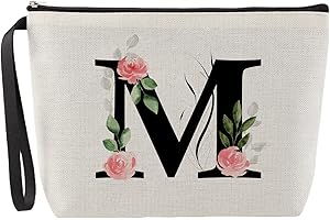 Blisswave A-Z Personalisierte Kosmetiktasche Mädchen, Süße und Schöne Rosa Blumen, Schminktasche mit Initialen, Kulturtasche Klein, Personalisiert Geschenk für Damen und Teenager Mädche