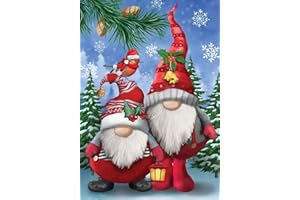 RICUVED Christmas Diamond Painting Kits for Adults, Full Drill Round Diamond Art Gnomes Snowman Gem Painting, Diamond Painting Christmas for Home Wall Decor 11.7x15.8 inch