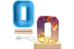 COLEESON Molde grande de resina epoxi del alfabeto, Moldes de Resina Epoxi con Letras, Con portalámparas de madera, para la decoración de bricolaje,O