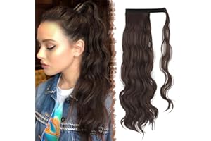 FESHFEN Coleta Postiza Rizada Pelo, 60 cm Largo Ondulado Wavy Ponytail Extension Castaño Cola de Caballo Extensiones Clip Postizos de Pelo Rizado para Mujeres