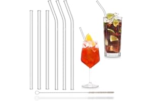 HÅLM HALM Pailles en Verre Réutilisables - 6 Pièces, 2 Tailles - Pailles en Verre + Brosse de Nettoyage sans Plastique - Compatible Lave-Vaisselle - Écologique Pailles à Boire en Verre - Cocktail Smoothie