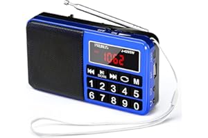 PRUNUS J-429 Radio Portatile FM/AM(MW). Radiolina Portatile Ricaricabile con Pulsante Grande e Ampio Display. Supporto USB/AUX/TF Card,Memorizza le Stazioni Automaticamente (Blu)