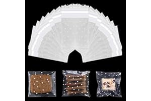 SCROLIEY 200 Pezzi Sacchetti Trasparenti Autoadesivi,Bustine Trasparenti 7 x 7cm per Caramelle, Biscotti, Cioccolati, Prodotti da Forno,Sacchetti Plastica Trasparente per Halloween Natale Caramelle(7x7+3cm)