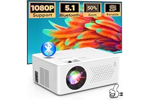 Mini Projecteur Bluetooth, AKATUO Vidéoprojecteur 1080P Full HD Supportée 50% Zoom, 200" Display Rétroprojecteur Portable, Compatible avec TV Stick Smartphone HDMI USB AV, Projecteur Home Cinéma