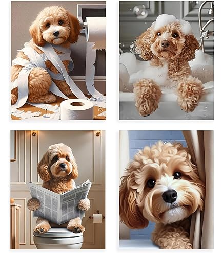 gfc Grappige badkamer toilet dier afdrukken foto poster jack russell hond op een toilet lezen krant A4 UNFRAMED kunst aan de muur Home decor Decorating zwart wit