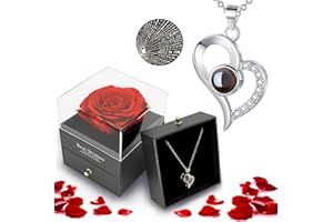 LIHELEI Vera Rosa per Sempre con Scatola Regalo con Ti Amo, Collana Rosa per Sempre per San Valentino Festa della Mamma Regali di Anniversario per la Sua Donna, Mamma, Fidanzata, Moglie - A