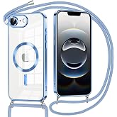 Oelrstfe Magnetic Case for iPhone 16e 6.1 Inch with Rope, Compatible with MagSafe, Transparent Case with Strap Necklace Penda