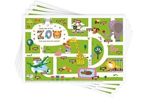 Babebay Disposable Stick-on Placemats 40 Pack for Baby & Kids, Restaurant Table Mats 12'' x 18'' Sticky Place Mats,Toddler Baby Placemat Happy Zoo Theme, CD-0608
