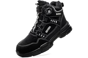 GemChve Arbeitsschuhe Herren Damen Winter, Sicherheitsschuhe Gefüttert wasserdichte, Sicherheitsstiefel Stahlkappenschuhe, rutschfeste warme Schnellverschluss Selbsthemmend 36-46 EU