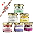 Kaameri Bazaar Scented Candles - Set of 6 jar Candle with Rakhi for Brother, roli chawal and Greeting Card - Rakhi Gift for Brother