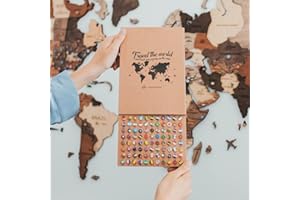 ENJOY THE WOOD Mapa Mundial de Madera 3D Arte de Pared Gran Decoración de Pared para Regalo de Inauguración de Casa Idea de Regalo de Inauguración de Casa (Flags, Pins)