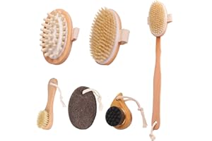 JNUYISW Cepillo Espalda Ducha, 34cm Cepillo Exfoliante Corporal Mango Largo Cepillo de Limpieza Facial Piedra Pómez Natural Cepillo de Ducha para Masaje, Exfoliar, Hombres y Mujeres