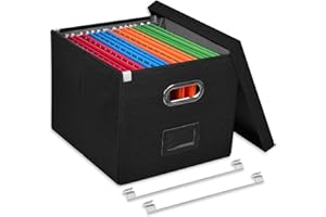 Umtiti A4-Size File Organizer Box with Lid, Letter Size, File Folder Storage, Easy Slide Durable Hanging File Box for Office/Decor/Home,Black.S-UK