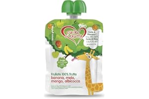 Cuore Di Frutta Frullato Di Frutta Bio Banana, Mela, Mango e Albicocca - Confezioni Da 90 Gr, 12 Unità