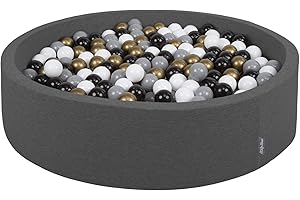 KiddyMoon Piscine À Balles pour Bébé Rond 120X30cm/300 Balles 7Cm Grande Fosses À Boules Jouet Enfant, Gris Foncé:Blanc-Gris-Noir-Or