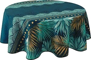 Le linge de Jules Nappe Anti-Taches Paraiso - Ovale 150 x 240 cm, Bleu, Vert, Moutarde
