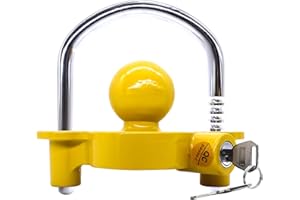HISports Cerradura de Remolque, antirrobo, Cerradura de Seguridad de Remolque para grúa de Remolque Normal 50mm, para Proteger la Caravana, antirrobo, con 2 Llaves, Amarillo