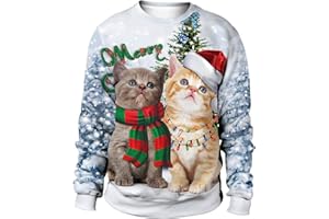 HAOLEI Ugly Christmas Jumpers for Women and Men Funny Novelty Santa Xmas Jumper No Hood 3D Print Snowman Sweatshirt Long Sleeve Pullover Christmas T-Shirt UK Clearance