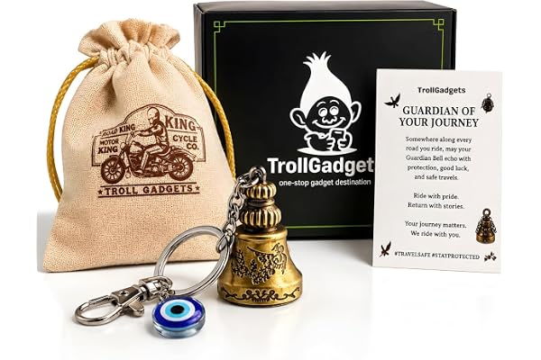 TrollGadgets Guardian Bell Keychain for Bike & Car Tibetan Texture Bell Keychain with Evil Eye & Silver Hook Good Luck Charm