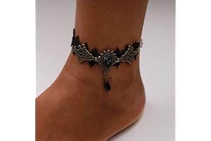 TseenYi Barefoot Sandals Laciness Lace Anklets Bracelets Black Gothic Anklet Fashion Crystal Anklets Handmade Foot Jewelry for Women and Girls(1 Pcs)