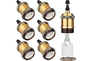 Zevnico E27 Lamp Holder, 6 Pcs E27 Bulb Holder, Brass Vintage Socket Light Bulb Holder, Ceramic Rated 4A 250V, for DIY Pendant Lamp Ceiling Hanging Light Retro Style Edison Screw Bulb Holder Adaptor