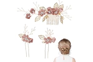 HOSHISEA 3 Pezzi Pettine per Capelli da Sposa, Set di Fermagli per Capelli da Sposa, Pettine per Capelli da Sposa con Perle, per Accessori per Capelli da Sposa Fascia da Sposa (Rosa)