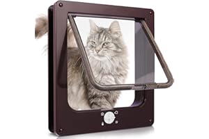 Sailnovo Porta per Gatti e Cani, 4 Opzioni di Chiusura, per Legno, Vetro, PVC, per Gatti e Cani di Piccola Taglia, Porta per Animali Domestici, 23,5 cm x 27 cm x 5,5 cm, Colore Marrone