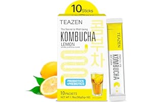 TEAZEN - Zitronen Kombucha Instant Probiotisches Teegetränk - 10 Beutel - Zuckerfrei, Vegan, Kalorienarm - Koreanisches Tropengetränk mit Präbiotika