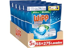 Wipp Express Power Caps Detergente en Cápsulas para Lavadora, Pack de 4, Total 220 Dosis, Limpieza Profunda, Eficaz en Agua Fría