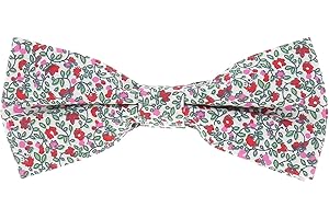 CRAVATESLIM Cravate et Noeud Papillon Homme et Garçon - Pochette Costume - Boutons de Manchette Liberty Rose - Tissu Coton Fleuri - Mariage Champetre Thème Floral