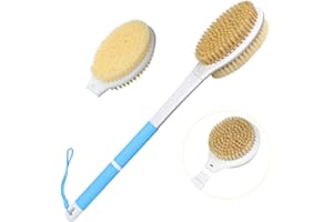 Horjor - Cepillo para la espalda con mango largo, cepillo trasero de ducha desmontable con 2 cabezales cepillo de ducha, cepillo de baño para cepillarse la espalda húmeda o seca