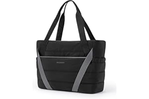 bagsmart Damska torba sportowa, pikowana torba do noszenia, wiele kieszeni, pasek do jogi, zamki błyskawiczne, na podróż, fitness, jogę, do biura i na zakupy, czarny