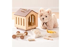 ROBUD Pull Along Toy & Pet Care Role Play Set, 2-In-1 Kids Pretend Play Feeding Puppy with Dog House & Removable Wheels & Accessories, Soft Toy Dog Set, Toddler Gifts for Boys Girls Ages 2+