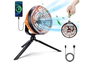 Oziral Campingventilator mit Camping Licht USB 5600mAh Akku tragbarer Ventilator 3 in 1 wiederaufladbarer Deckenventilator mit LED-Licht für Notstrom mit Stützrahmen und Haken für Campingzelt