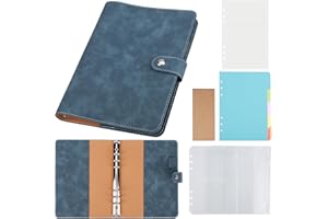 Yarotm Quaderno ad Anelli A5 - Taccuino A5 Appunti Raccoglitore in Pelle ad Anelli - 100GSM Carte Quaderni a Righe Fogli di Ricarica - A5 Quaderno Budget Binder Notebook Blu Demin