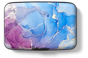 Hsxnam Credit Card Holder Wallet, RFID Blocking Credit Card Case Aluminum Metal Cute Business Card Holder Pocket ID Case for Women Men, Purple Marble