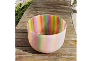 KVKA 432hz F Note Heart Chakra Rainbow Colored Crystal Singing Bowl 8 Inch with Purple Carrying Case for Yoga Sound Heaing