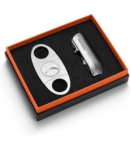 CIGARLOONG Gold Cigar Cutter & Lighter Set - Guillotine Cutter With Retro Design