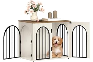 Hzuaneri Hundekäfig Möbel, 68cm Hundebox für Zuhause, 3 Türen, Bogentür, Moderne Hundebox Indoor für Hunde, Beistelltisch, Hundekäfig Hochbelastbar, 68 x 49 x 56 cm, Weiß Braun DFC85514B