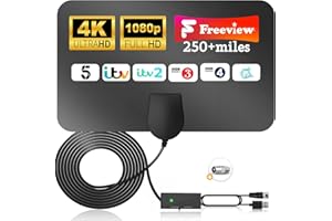 BAOLUOD TV Aerial Indoor 250+ Miles Long Range, Digital TV Aerial for Freeview 4K 1080P HDTV Local Channels, TV Antenna with Signal Booster and 5M Cable