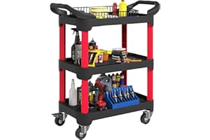 ‎HOMCOM HOMCOM Werkstatt-Rollwagen mit 3 Ebenen Werkstattwagen mit Griff Werkzeugwagen Montagewagen für Garage, Lagerhaus, max. 68 kg Belastbar, Schwarz