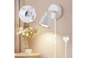 TaFiCo Aplique Pared con Enchufe y Interruptor Blanco GU10 - Lampara de Pared con Cable 50W Moderno Giratorio 350° - Apliques Pared Dormitorio Salón Pasillo - Sin Bombillas