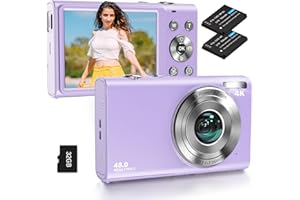 STUOGYUM Digitalkamera, 4K Autofokus Fotoapparat Fotokamera mit 32G SD Karte HD 48MP mit 2.8" großem Bildschirm, 16X Digitalzoom, Kompaktkamera Tragbare Mini Kamera für Erwachsene, Anfänger（Lila）