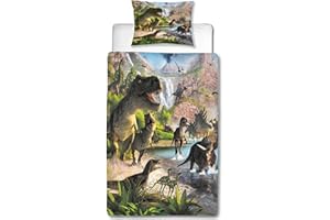 MUSOLEI Housse de Couette Dinosaure 140x200cm Enfant Garçon Parure de Lit 1 Personne en Microfibre avec Fermeture Éclair 3D Motif Imprimé Cadeau Fête Anniversaire avec Taie d'oreiller（65x65cm）Modèle01