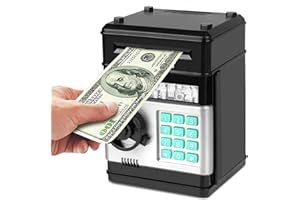 Revanom Electronic Piggy Bank, Mini ATM Password Money Bank Cash Coins Saving Box for Kids, Cartoon Safe Bank Box Perfect Toy Gifts for Boys Girls (Black)