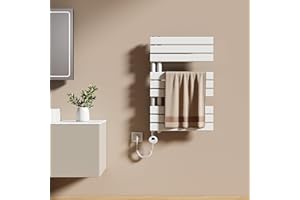 EMKE Radiador Toallero Eléctrico con Termostato 76x50 cm, 400W Blanco, Toallero Eléctrico de Bajo Consumo, Resistencia Calefactora con Temporizador,Calienta Toallas,Secatoallas