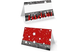 LOGBUCH-VERLAG Marque place Noël bonnet du Père Noël, lot de 25: carte de table à personnaliser, porte nom invité fête, carton de table rouge vintage avec étoiles, étiquette placement, déco repas, 8,5 x 5,5 cm