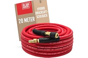 mr. soda blaster | flexibler Druckluftschlauch 20 Meter passend für Kompressoren | 9,5 x 15,5 mm | 3/8" | robuste PVC/Gummi Mischung | stabile Messing-Kupplungen | PVC Knickschutz | max. 20 bar